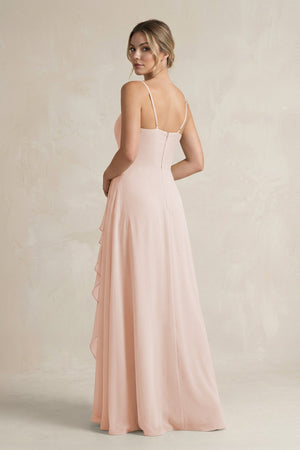 Sweetheart Ruffled A - Line Chiffon Bridesmaid Dress with Slit in Pale Blush - SHE IS ME Bridesmaid Dresses