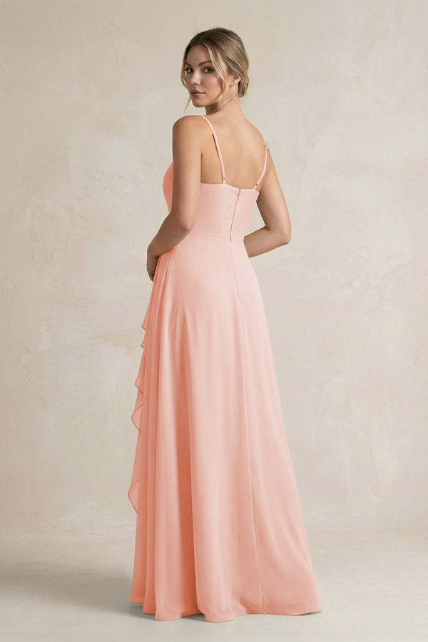 Sweetheart Ruffled A - Line Chiffon Bridesmaid Dress with Slit in Rose Petal - SHE IS ME Bridesmaid Dresses