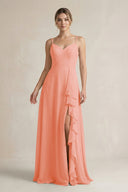 Sweetheart Ruffled A - Line Chiffon Bridesmaid Dress with Slit in Rosette - SHE IS ME Bridesmaid Dresses