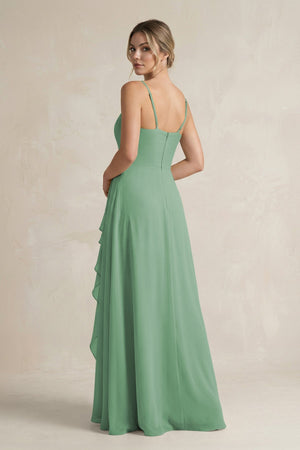 Sweetheart Ruffled A - Line Chiffon Bridesmaid Dress with Slit in Sea Glass - SHE IS ME Bridesmaid Dresses