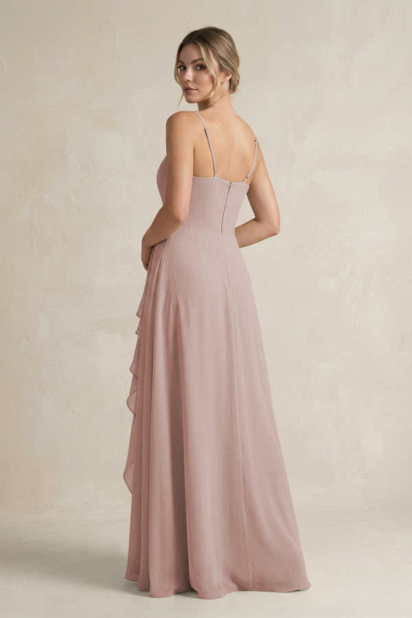 Sweetheart Ruffled A-Line Chiffon Bridesmaid Dress with Slit in Toffee (2) | KISSBRIDAL
