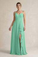 Sweetheart Ruffled A - Line Chiffon Bridesmaid Dress with Slit in Turquoise - SHE IS ME Bridesmaid Dresses