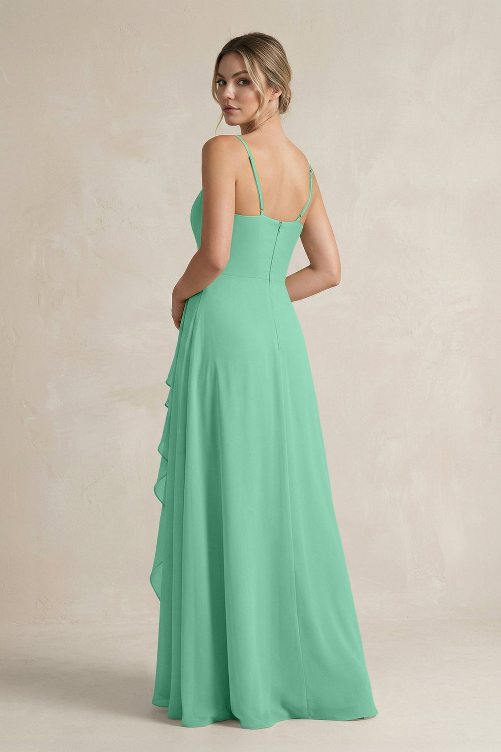 Sweetheart Ruffled A - Line Chiffon Bridesmaid Dress with Slit in Turquoise - SHE IS ME Bridesmaid Dresses
