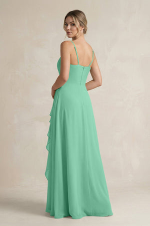 Sweetheart Ruffled A - Line Chiffon Bridesmaid Dress with Slit in Turquoise - SHE IS ME Bridesmaid Dresses
