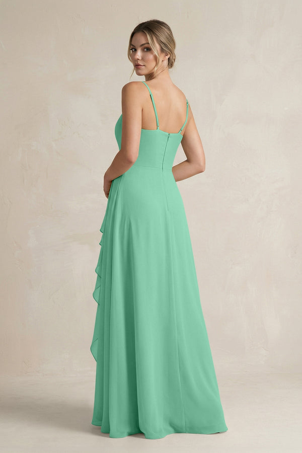 Sweetheart Ruffled A - Line Chiffon Bridesmaid Dress with Slit in Turquoise - SHE IS ME Bridesmaid Dresses