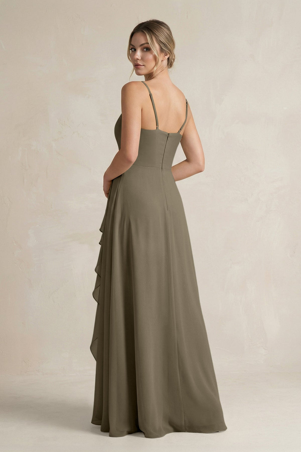 Sweetheart Ruffled A - Line Chiffon Bridesmaid Dress with Slit in Willow Green - SHE IS ME Bridesmaid Dresses
