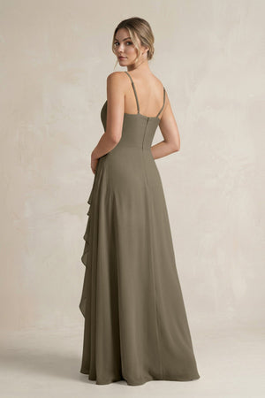 Sweetheart Ruffled A - Line Chiffon Bridesmaid Dress with Slit in Willow Green - SHE IS ME Bridesmaid Dresses