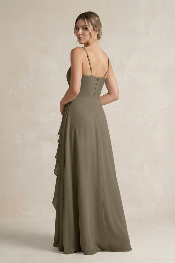 Sweetheart Ruffled A - Line Chiffon Bridesmaid Dress with Slit in Willow Green - SHE IS ME Bridesmaid Dresses