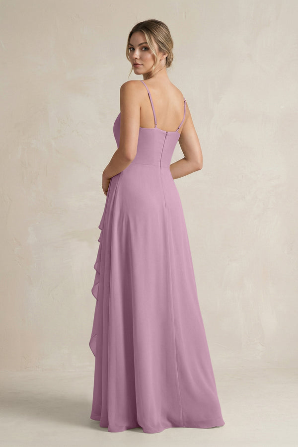 Sweetheart Ruffled A - Line Chiffon Bridesmaid Dress with Slit in Wisteria - SHE IS ME Bridesmaid Dresses