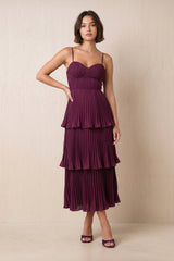 Sweetheart Ruffled Chiffon Tiered A-Line Midi Dress in Berry– KISS BRIDAL Dresses
