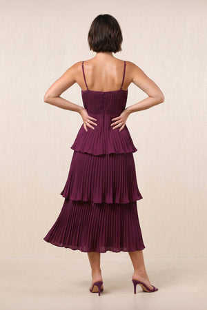Sweetheart Ruffled Chiffon Tiered A-Line Midi Dress in Berry– SHE IS ME Dresses