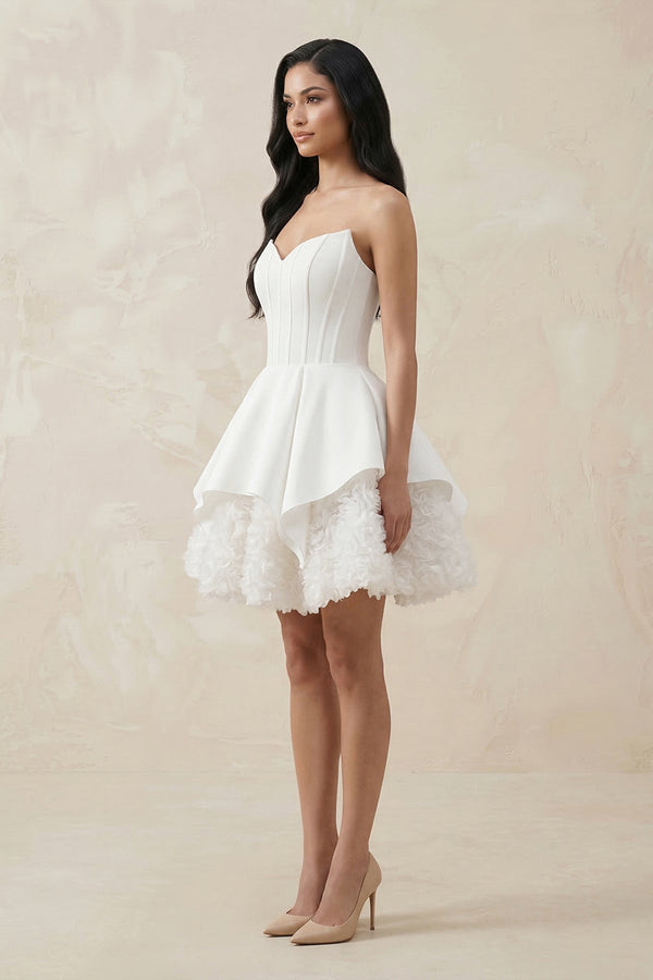 Sweetheart Ruffled Corset Mini Wedding Dress in White - SHE IS ME Wedding Dresses