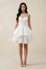 Sweetheart Ruffled Corset Mini Wedding Dress in White - KISS BRIDAL Wedding Dresses