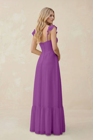 Sweetheart Ruffled Sleeve A - Line Chiffon Bridesmaid Dress in Amethyst - SHE IS ME Bridesmaid Dresses