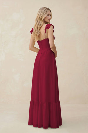 Sweetheart Ruffled Sleeve A - Line Chiffon Bridesmaid Dress in Berry - SHE IS ME Bridesmaid Dresses