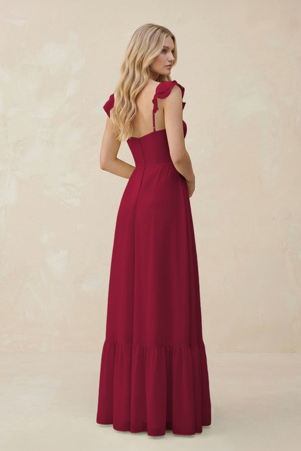 Sweetheart Ruffled Sleeve A - Line Chiffon Bridesmaid Dress in Berry - SHE IS ME Bridesmaid Dresses