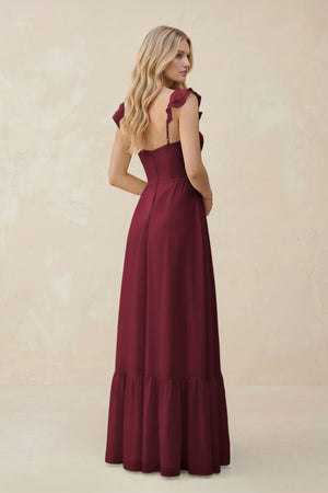 Sweetheart Ruffled Sleeve A-Line Chiffon Bridesmaid Dress in Berry (2) | KISSBRIDAL