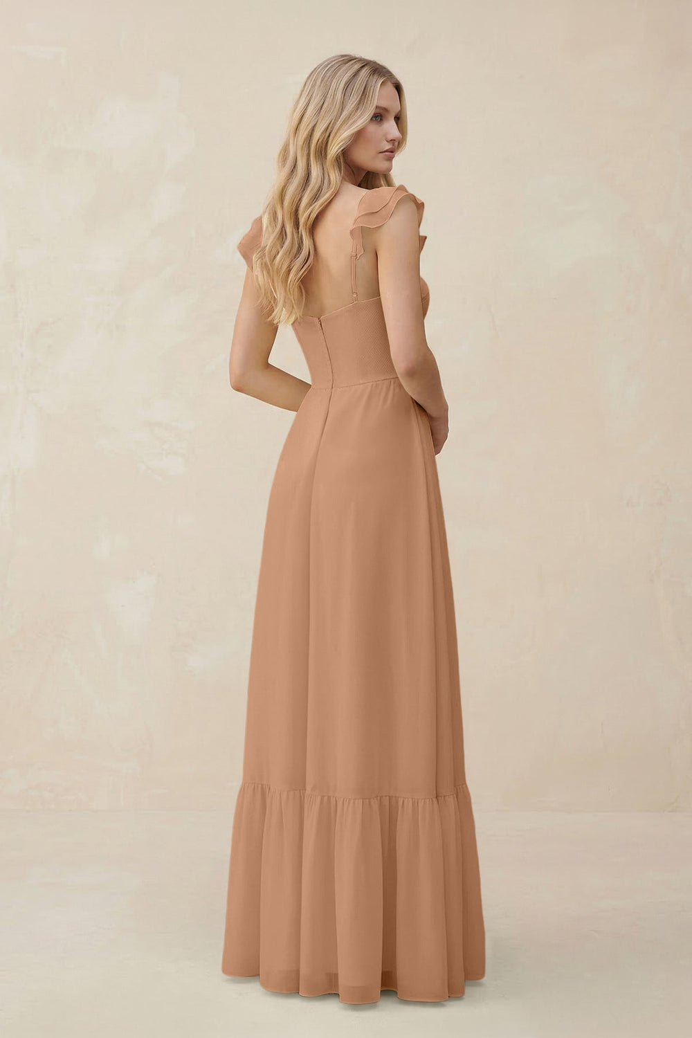 Sweetheart Ruffled Sleeve A - Line Chiffon Bridesmaid Dress in Bronzer - KISS BRIDAL Bridesmaid Dresses