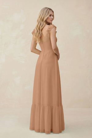 Sweetheart Ruffled Sleeve A - Line Chiffon Bridesmaid Dress in Bronzer - SHE IS ME Bridesmaid Dresses