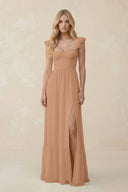 Sweetheart Ruffled Sleeve A - Line Chiffon Bridesmaid Dress in Bronzer - SHE IS ME Bridesmaid Dresses