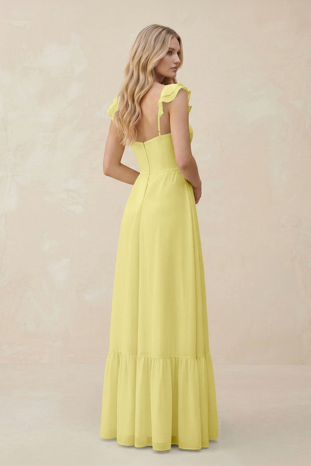 Sweetheart Ruffled Sleeve A - Line Chiffon Bridesmaid Dress in Buttercup - KISS BRIDAL Bridesmaid Dresses