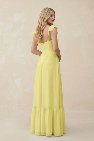 Sweetheart Ruffled Sleeve A - Line Chiffon Bridesmaid Dress in Buttercup - SHE IS ME Bridesmaid Dresses