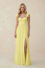 Sweetheart Ruffled Sleeve A - Line Chiffon Bridesmaid Dress in Buttercup - KISS BRIDAL Bridesmaid Dresses