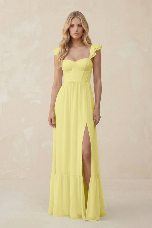 Sweetheart Ruffled Sleeve A - Line Chiffon Bridesmaid Dress in Buttercup - SHE IS ME Bridesmaid Dresses