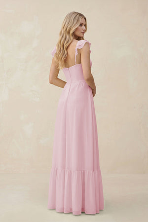 Sweetheart Ruffled Sleeve A - Line Chiffon Bridesmaid Dress in Candy Pink - SHE IS ME Bridesmaid Dresses