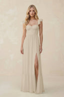Sweetheart Ruffled Sleeve A - Line Chiffon Bridesmaid Dress in Champagne - SHE IS ME Bridesmaid Dresses