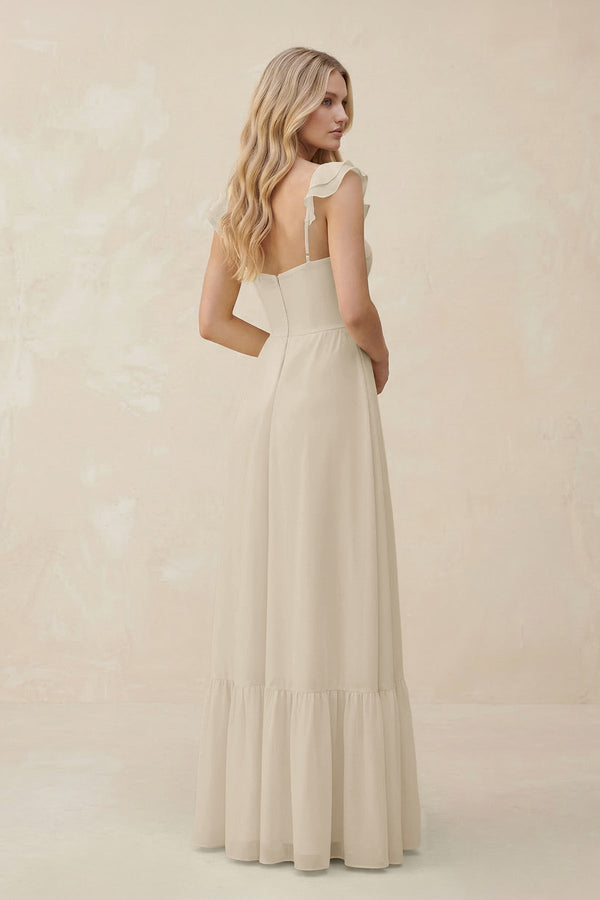 Sweetheart Ruffled Sleeve A - Line Chiffon Bridesmaid Dress in Champagne - SHE IS ME Bridesmaid Dresses