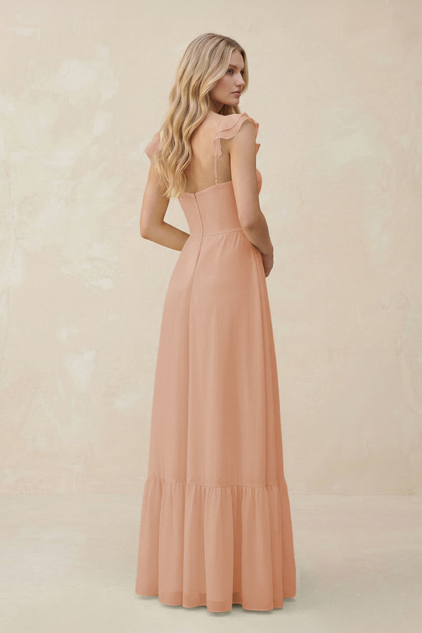 Sweetheart Ruffled Sleeve A - Line Chiffon Bridesmaid Dress in Champagne Rose - SHE IS ME Bridesmaid Dresses