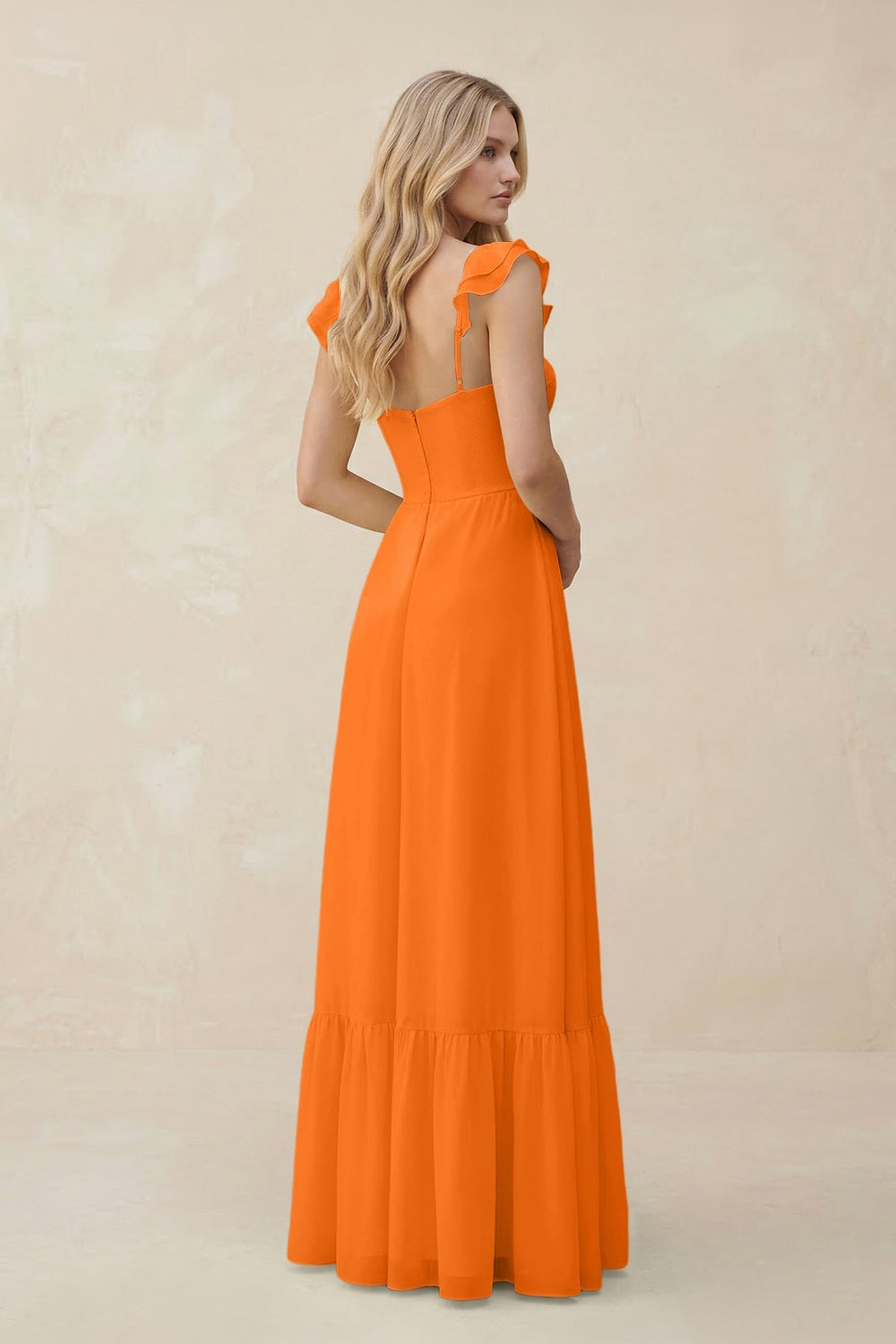 Sweetheart Ruffled Sleeve A - Line Chiffon Bridesmaid Dress in Cinnamon - KISS BRIDAL Bridesmaid Dresses