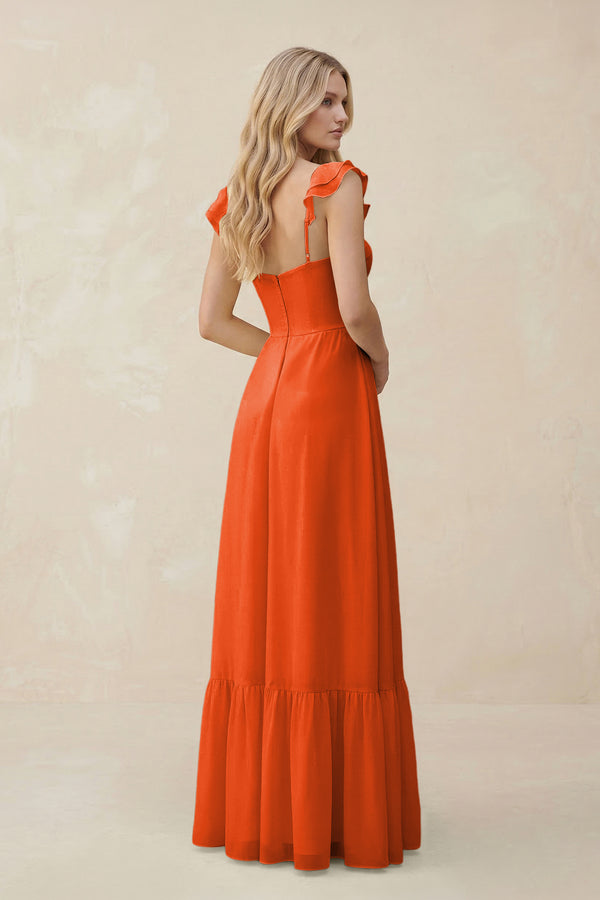 Sweetheart Ruffled Sleeve A-Line Chiffon Bridesmaid Dress in Cinnamon (2) | KISSBRIDAL