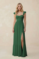 Sweetheart Ruffled Sleeve A - Line Chiffon Bridesmaid Dress in Dark Green - SHE IS ME Bridesmaid Dresses