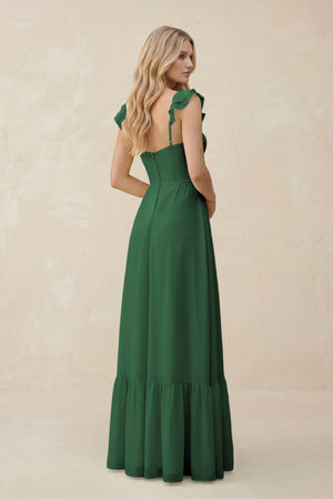 Sweetheart Ruffled Sleeve A - Line Chiffon Bridesmaid Dress in Dark Green - SHE IS ME Bridesmaid Dresses