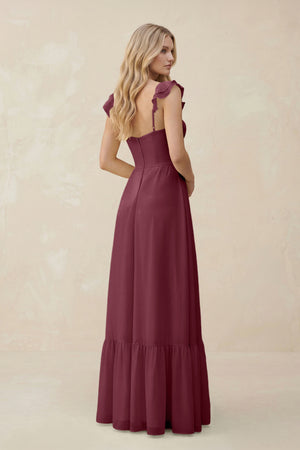 Sweetheart Ruffled Sleeve A-Line Chiffon Bridesmaid Dress in Desert Rose (2) | KISSBRIDAL
