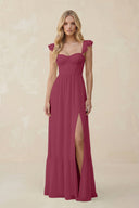 Sweetheart Ruffled Sleeve A - Line Chiffon Bridesmaid Dress in Desert Rose - SHE IS ME Bridesmaid Dresses