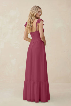 Sweetheart Ruffled Sleeve A - Line Chiffon Bridesmaid Dress in Desert Rose - SHE IS ME Bridesmaid Dresses