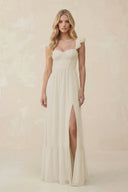 Sweetheart Ruffled Sleeve A - Line Chiffon Bridesmaid Dress in Dove Gray - SHE IS ME Bridesmaid Dresses