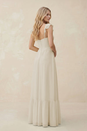 Sweetheart Ruffled Sleeve A - Line Chiffon Bridesmaid Dress in Dove Gray - SHE IS ME Bridesmaid Dresses