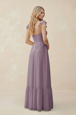 Sweetheart Ruffled Sleeve A-Line Chiffon Bridesmaid Dress in Dusk (2) | KISSBRIDAL