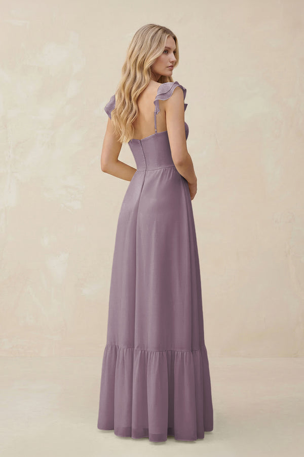 Sweetheart Ruffled Sleeve A-Line Chiffon Bridesmaid Dress in Dusk (2) | KISSBRIDAL
