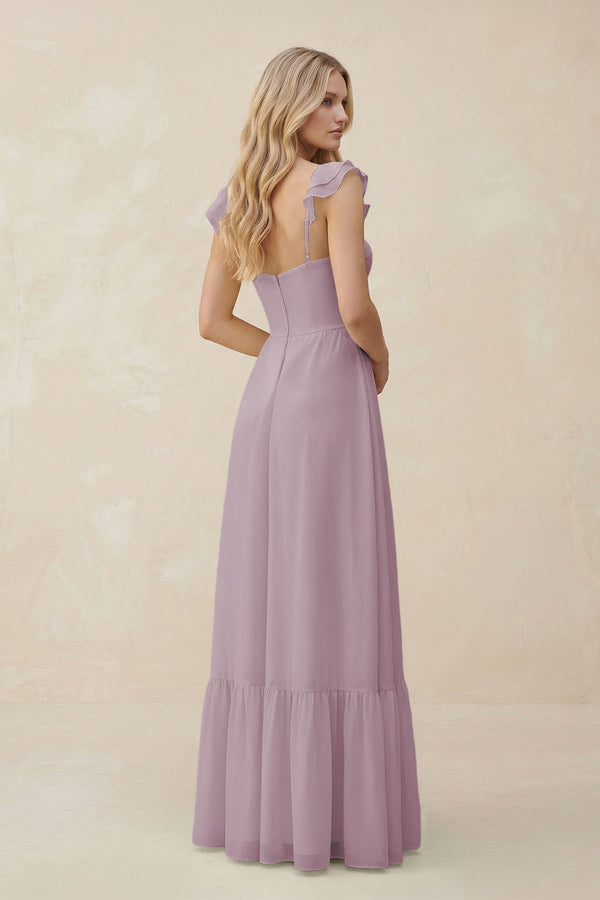Sweetheart Ruffled Sleeve A - Line Chiffon Bridesmaid Dress in Dusk - SHE IS ME Bridesmaid Dresses