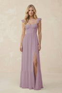 Sweetheart Ruffled Sleeve A - Line Chiffon Bridesmaid Dress in Dusk - SHE IS ME Bridesmaid Dresses