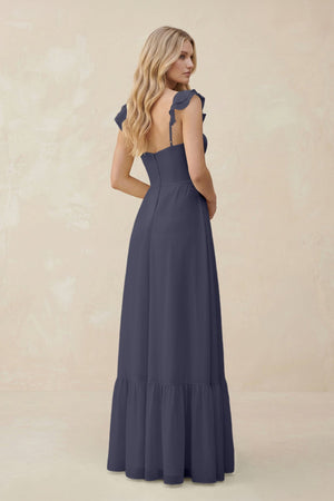 Sweetheart Ruffled Sleeve A - Line Chiffon Bridesmaid Dress in Dusk Blue - SHE IS ME Bridesmaid Dresses