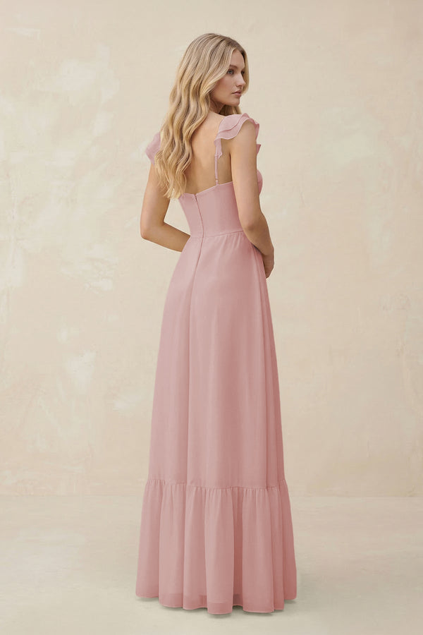 Sweetheart Ruffled Sleeve A - Line Chiffon Bridesmaid Dress in Dusty Rose - SHE IS ME Bridesmaid Dresses