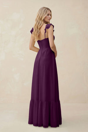 Sweetheart Ruffled Sleeve A-Line Chiffon Bridesmaid Dress in Fig (2) | KISSBRIDAL