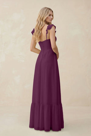 Sweetheart Ruffled Sleeve A - Line Chiffon Bridesmaid Dress in Fig - SHE IS ME Bridesmaid Dresses
