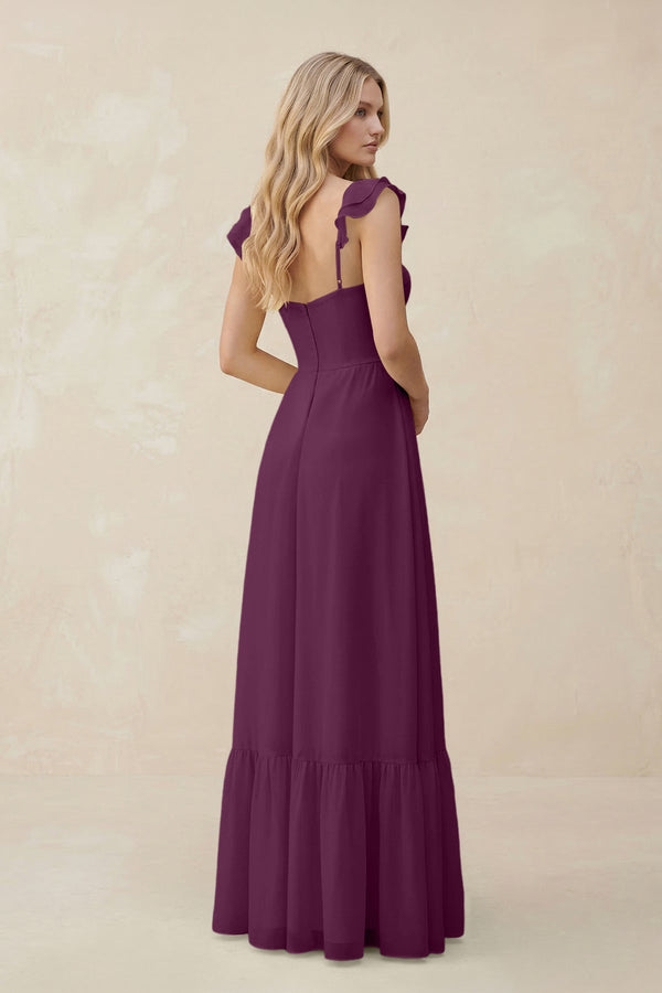 Sweetheart Ruffled Sleeve A - Line Chiffon Bridesmaid Dress in Fig - SHE IS ME Bridesmaid Dresses